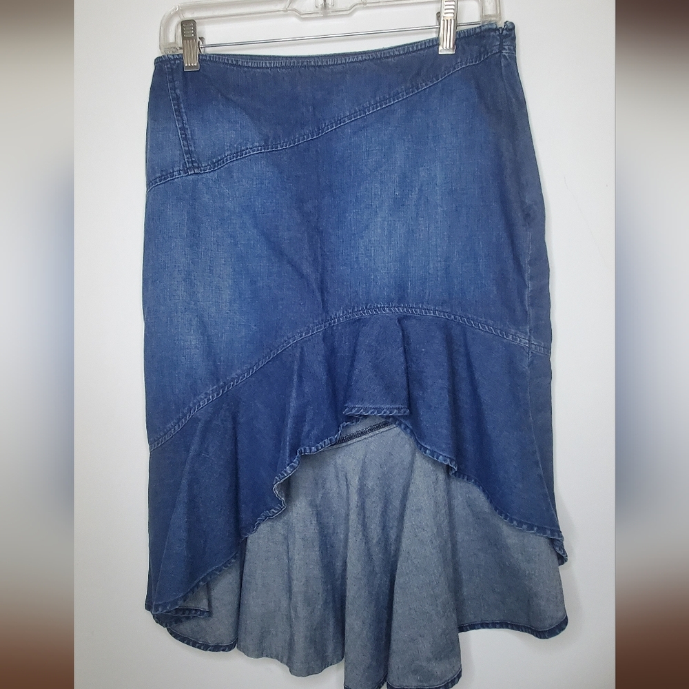 Armani Exchange AX Size 4 Blue Jean Denim High-Low Midi Skirt